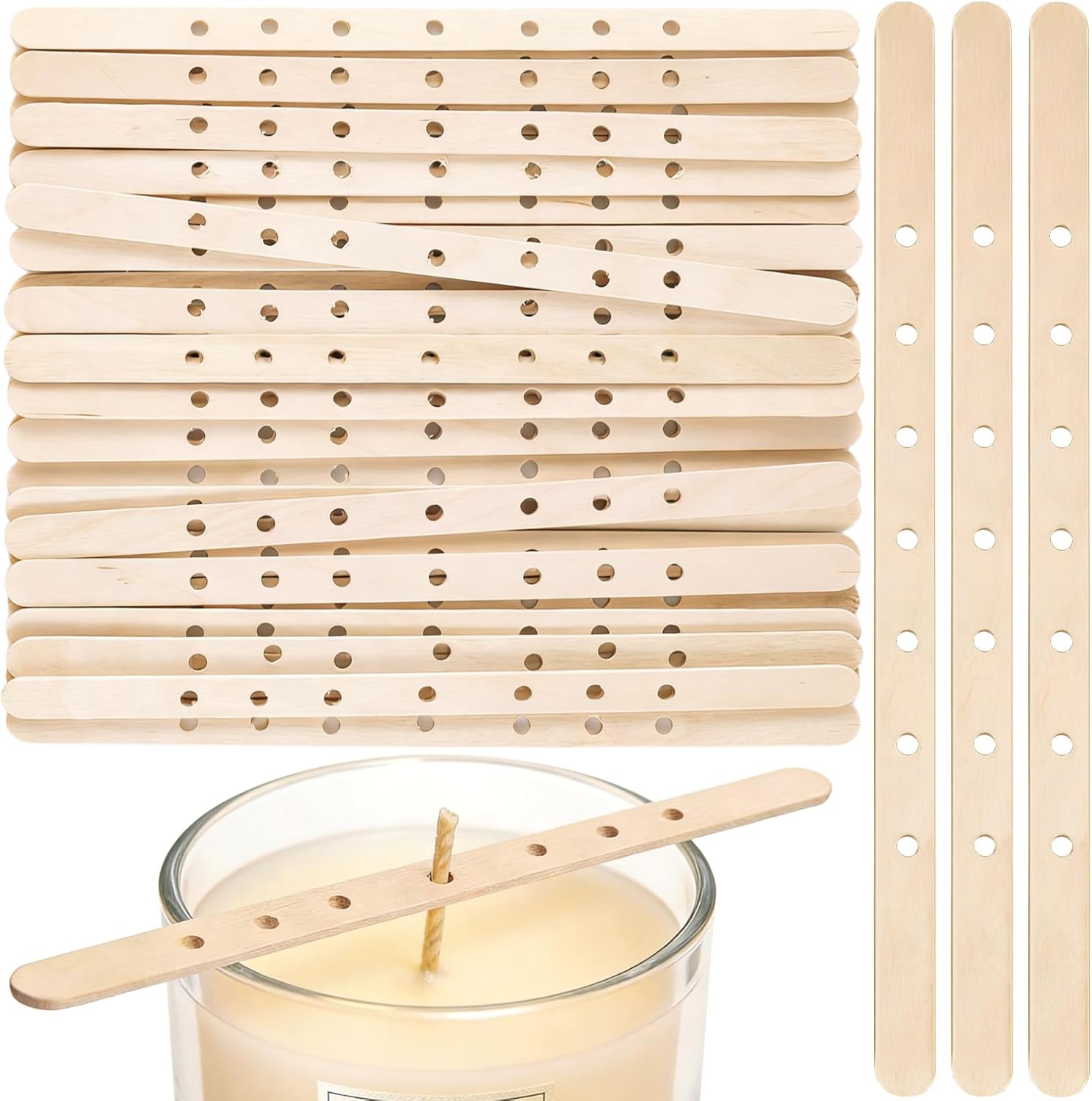 Wooden Wick Candle - 30/50pcs 7 Holes Wooden Candle Wick