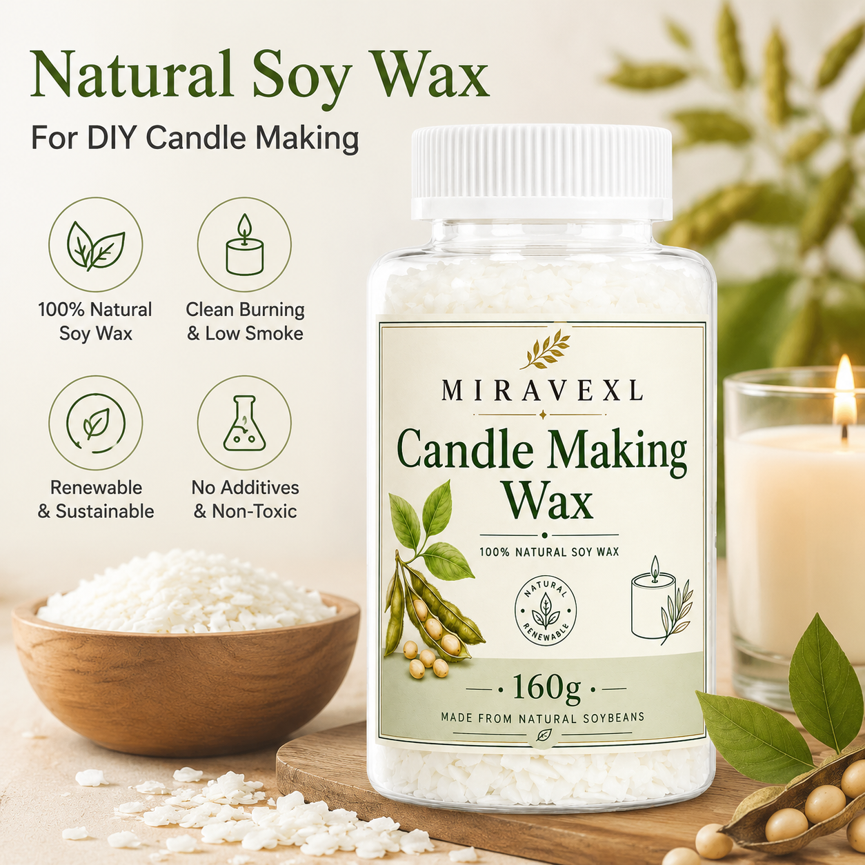 MIRAVEXL Soy Candle Wax 160g o - مراجعة Soy Wax Flake وسعره