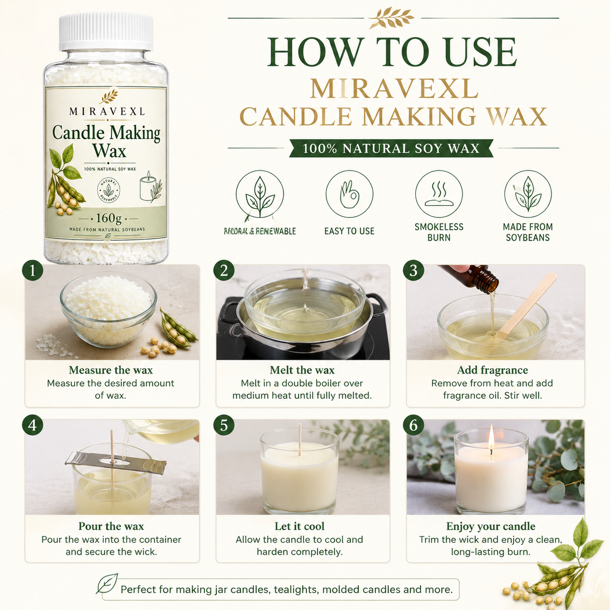 MIRAVEXL Soy Candle Wax 160g o - مراجعة Soy Wax Flake وسعره