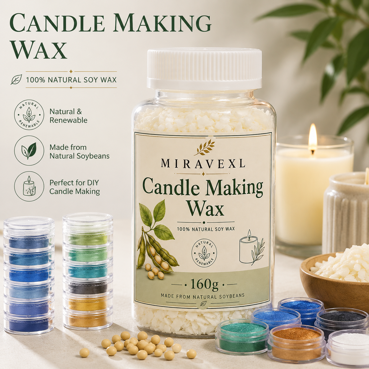 MIRAVEXL Soy Candle Wax 160g o - مراجعة Soy Wax Flake وسعره