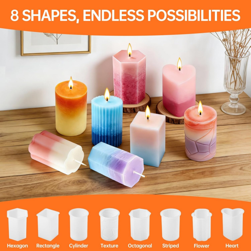 8 Silicone Candle Mold Set，Inc - مراجعة Wooden Wick Candle وسعره